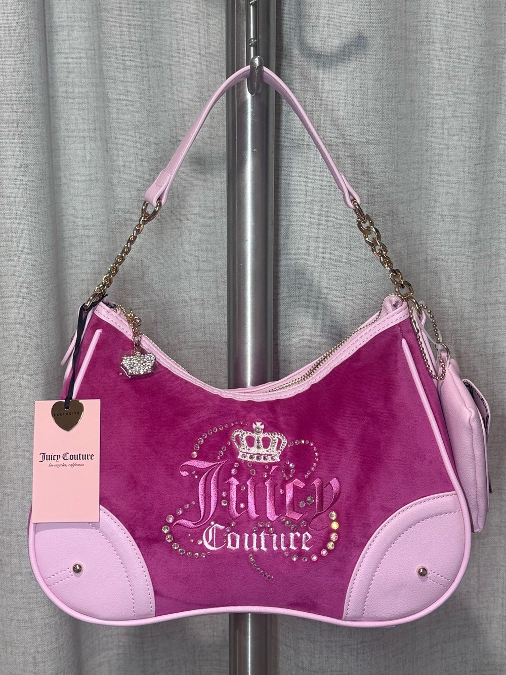Juicy Couture Two-Tone Pink & Magenta Suede Logo Shoulder Bag